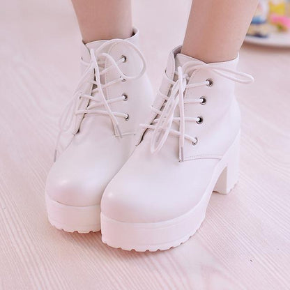 Spring and Autumn New Thick Bottom Platform Booties Cross Strap High Heel Martin Boots Foreign Trade plus Size Women's Chunky Heel Boots