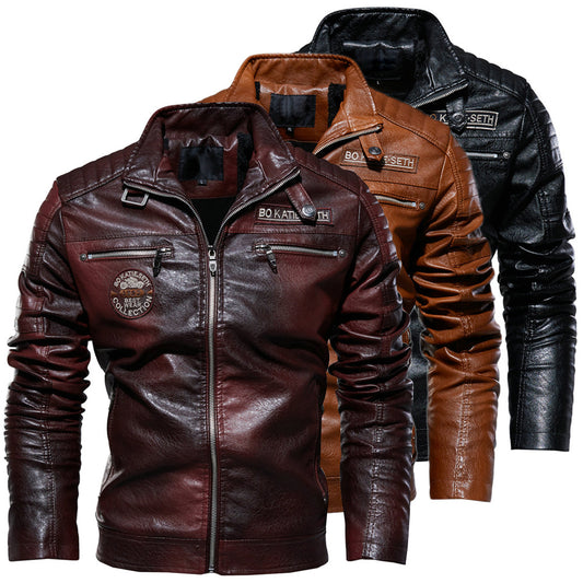 ANTMVS Cross-Border Men's Leather Jacket  New Men's PU Leather Jacket European and American Motorcycle Clothing Fleece Leather Jacket Men's Coat Men