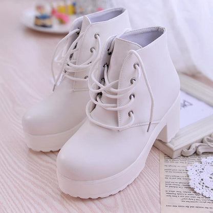 Spring and Autumn New Thick Bottom Platform Booties Cross Strap High Heel Martin Boots Foreign Trade plus Size Women's Chunky Heel Boots