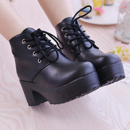 Spring and Autumn New Thick Bottom Platform Booties Cross Strap High Heel Martin Boots Foreign Trade plus Size Women's Chunky Heel Boots