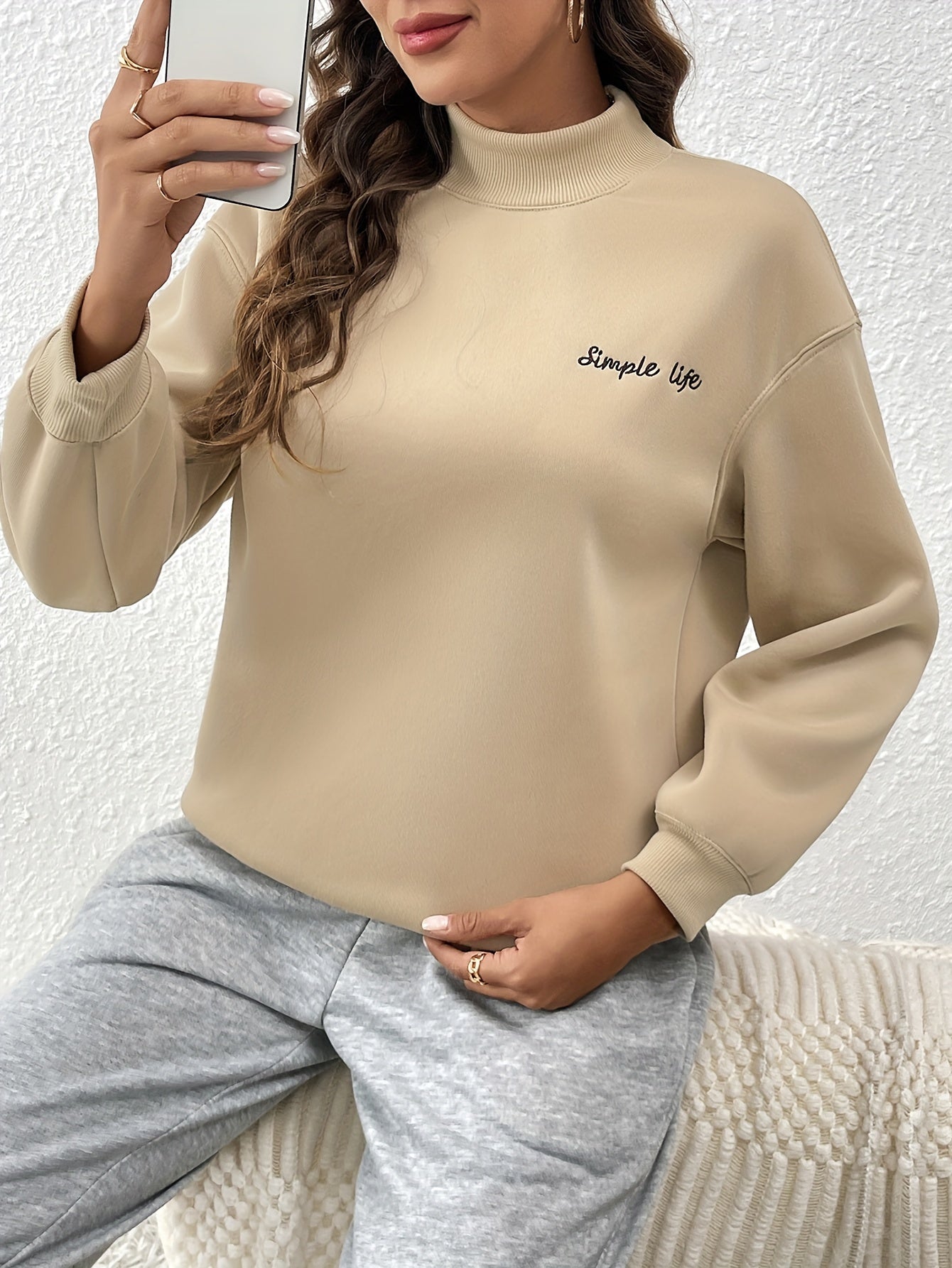 Antmvs Letter Print Drop Shoulder Pullover Sweatshirt, Casual Long Sleeve Crew Neck Sweatshirt For Fall & Winter, Women's Clothing