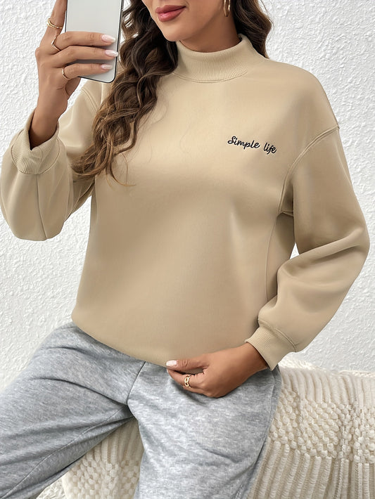 Antmvs Letter Print Drop Shoulder Pullover Sweatshirt, Casual Long Sleeve Crew Neck Sweatshirt For Fall & Winter, Women's Clothing