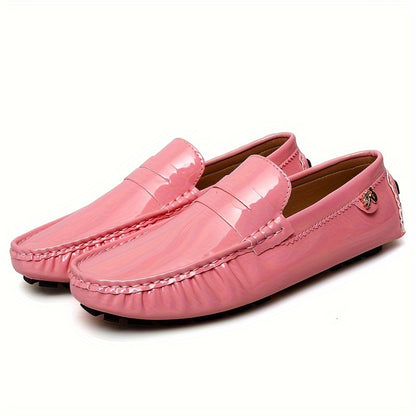 Womens Solid Color Microfiber Synthetic Leather Slip-on Loafers - Non-Slip Rubber Sole, Wear-Resistant, Comfortable, All-Season Flats - Easy to Wear, Breathable, and Durable