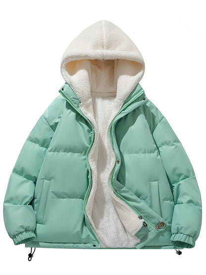 Antmvs Unisex Warm Fleece Hooded Winter Jacket, Casual Cotton Padded Coat For Men And Women Couples Fall Winter