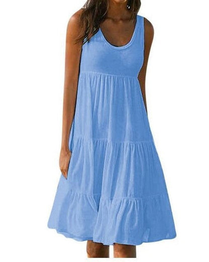 Antmvs Teagan Cotton Tiered Babydoll Dress - Blue