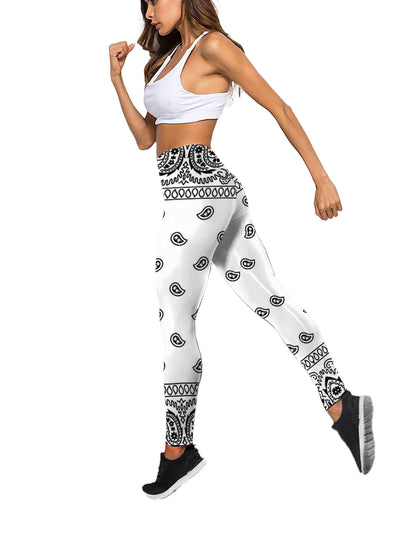 Plus Size Two Piece Sports Outfits Set - Women's Boho Chic Paisley Print Racer Back Tank Top & Leggings for Yoga, Running, Fitness, and Active Wear with Slight Stretch