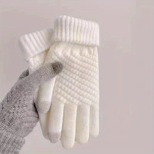 1 Pair Thermal Winter Gloves - Soft Acrylic Knit Fabric, Touch Screen Compatible, Thickened for Warmth, Ideal for Cycling, Hiking, and Outdoor Activities - Hand Wash Only, Perfect for Cold Weather