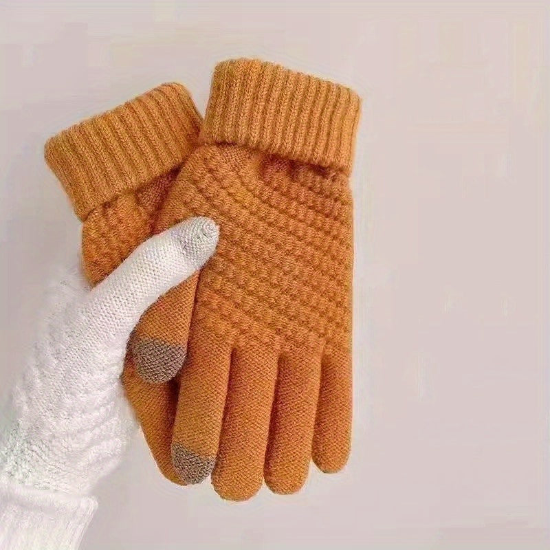 1 Pair Thermal Winter Gloves - Soft Acrylic Knit Fabric, Touch Screen Compatible, Thickened for Warmth, Ideal for Cycling, Hiking, and Outdoor Activities - Hand Wash Only, Perfect for Cold Weather