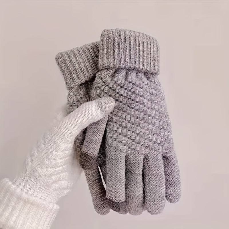 1 Pair Thermal Winter Gloves - Soft Acrylic Knit Fabric, Touch Screen Compatible, Thickened for Warmth, Ideal for Cycling, Hiking, and Outdoor Activities - Hand Wash Only, Perfect for Cold Weather