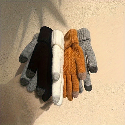 1 Pair Thermal Winter Gloves - Soft Acrylic Knit Fabric, Touch Screen Compatible, Thickened for Warmth, Ideal for Cycling, Hiking, and Outdoor Activities - Hand Wash Only, Perfect for Cold Weather