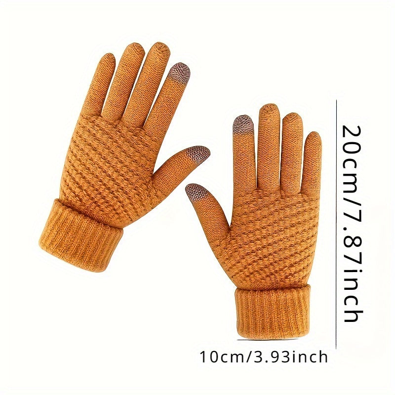 1 Pair Thermal Winter Gloves - Soft Acrylic Knit Fabric, Touch Screen Compatible, Thickened for Warmth, Ideal for Cycling, Hiking, and Outdoor Activities - Hand Wash Only, Perfect for Cold Weather