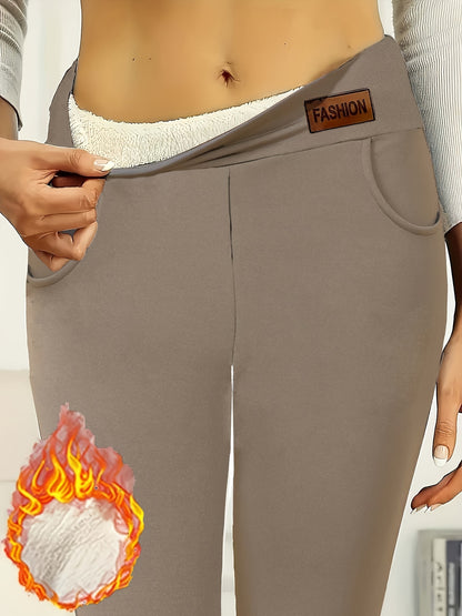 Women's High-Waist Fleece-Lined Leggings with Pockets - Tummy Control, Butt Lifting, Warm & Thick for Winter