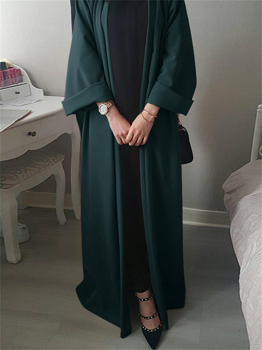 Antmvs Plus Size Modest Abaya Robe, Women's Plus Solid Long Sleeve Open Front Loose Turkey Robe