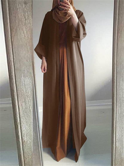 Antmvs Plus Size Modest Abaya Robe, Women's Plus Solid Long Sleeve Open Front Loose Turkey Robe