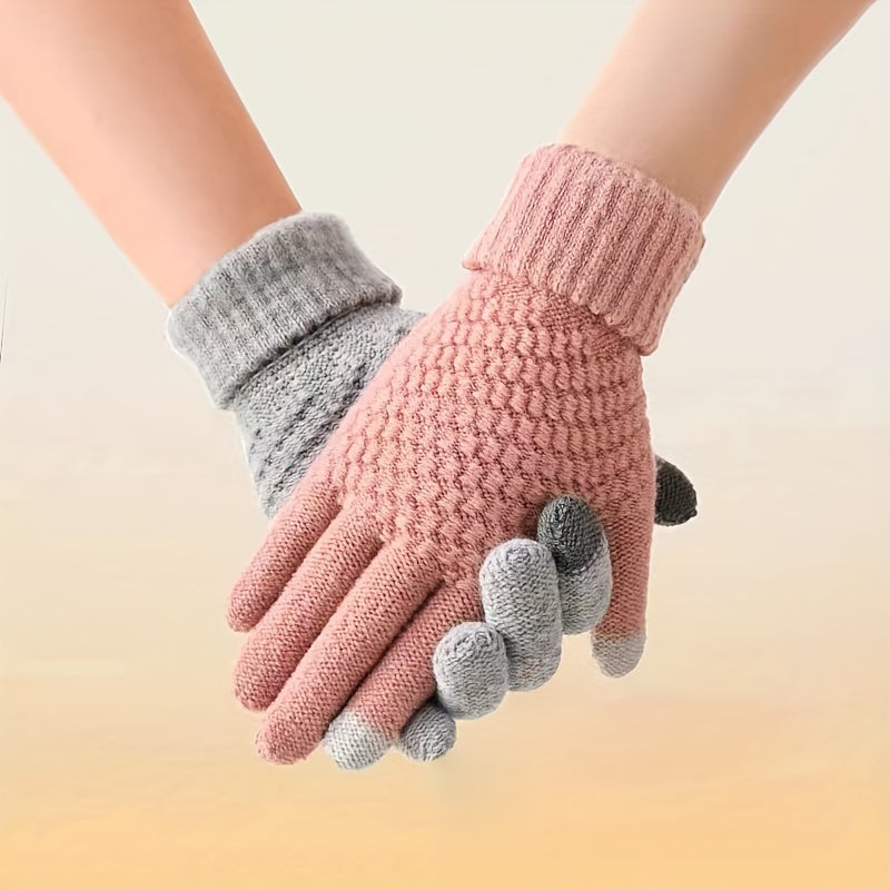 4pairs Pineapple Patter Jacquard Gloves, Short Thickened Warm Knit Touchscreen Gloves, Fall Winter Outdoor Coldproof Riding Gloves