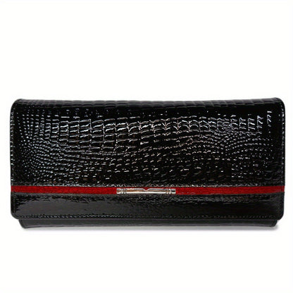 Luxury Crocodile Pattern Wallet, Genuine Credit Card Holder, Women's Fashion Coin Purse