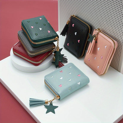 1pc Cute Korean Style PU Leather Wallet For Women - Compact Multi-Function Pouch With Heart Patterns