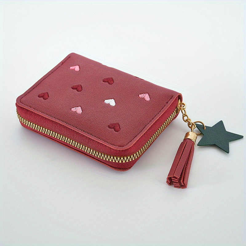 1pc Cute Korean Style PU Leather Wallet For Women - Compact Multi-Function Pouch With Heart Patterns