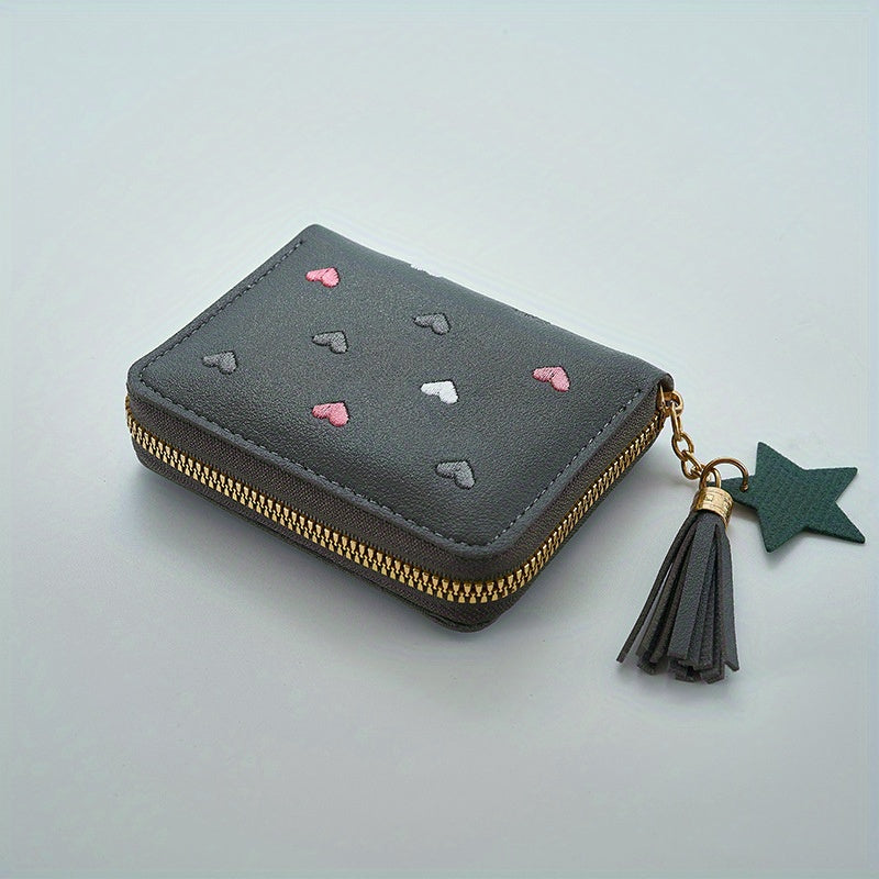 1pc Cute Korean Style PU Leather Wallet For Women - Compact Multi-Function Pouch With Heart Patterns