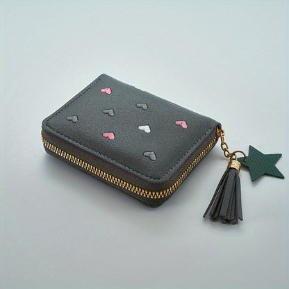 1pc Cute Korean Style PU Leather Wallet For Women - Compact Multi-Function Pouch With Heart Patterns