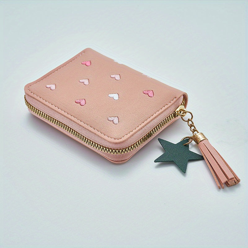 1pc Cute Korean Style PU Leather Wallet For Women - Compact Multi-Function Pouch With Heart Patterns