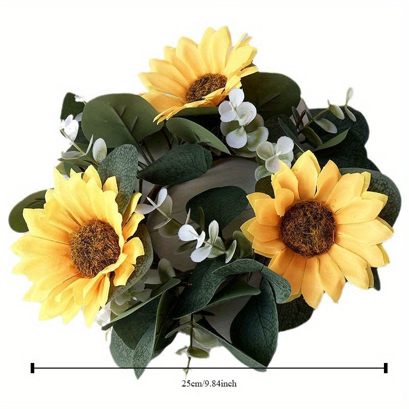 1/2pcs Fake Sunflower Eucalyptus Leaf Wreath, Faux Candle Wreath, Fake Candlestick Flower Ring, Premium Oxidation Resistance Real Touch Fake Flowers For Wedding Arrangement, Aesthetic Room Décor, Home Décor