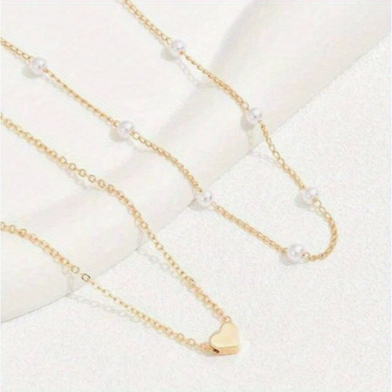 Pearl Love Necklace Multi-layer Pearl Pendant Clavicle Chain Female Vintage Multi-Layer Wear Necklace