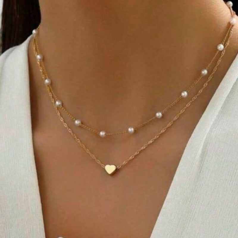 Pearl Love Necklace Multi-layer Pearl Pendant Clavicle Chain Female Vintage Multi-Layer Wear Necklace