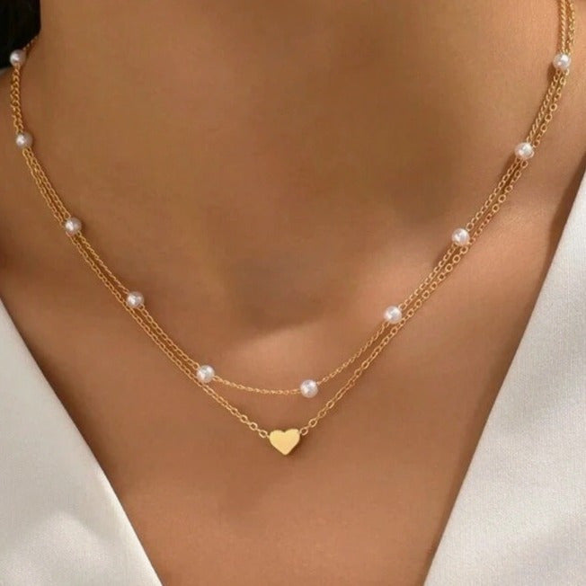 Pearl Love Necklace Multi-layer Pearl Pendant Clavicle Chain Female Vintage Multi-Layer Wear Necklace