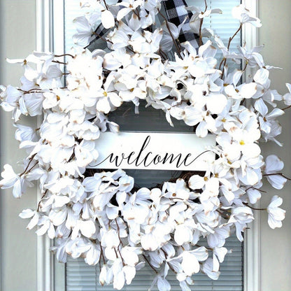 45CM/17.72IN Dogwood Wreath Front Door Wreath Cluster Flower for Christmas Festival Celebration Front Door Wall Window Hanging Christmas