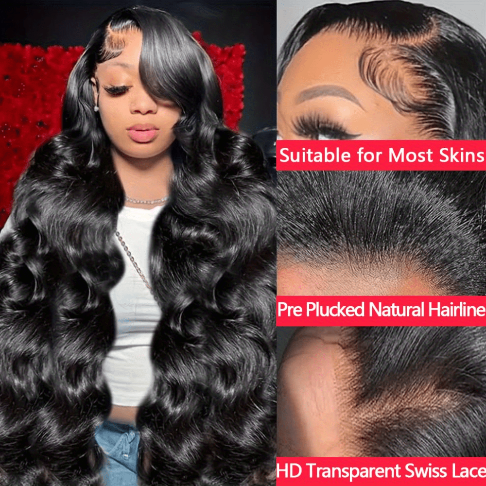 250 Density 13x6 Body Wave Lace Front Wigs Human Hair Pre Plucked with Baby Hair Wavy Lace Frontal Human Hair Wigs for Women 13x6 HD Transparent Lace Frontal Wigs with Natural Hairline