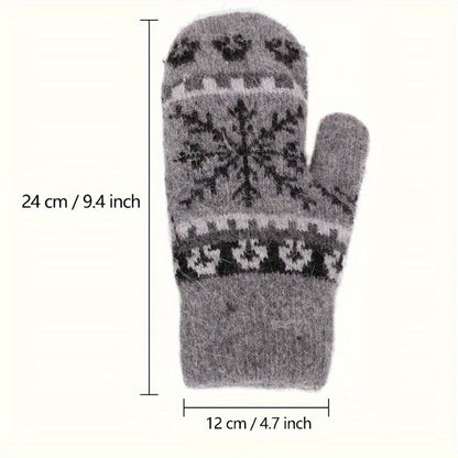 Women's Winter Knitted Mittens With Rabbit Hair Lining, Snowflake Pattern Design, Stretchy And Warm Gloves For Outdoor Activities