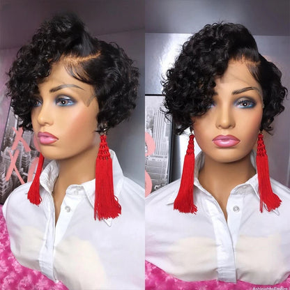 Brazilian Human Hair Wigs For Black Women Wig Short Pixie Curly Wig Pre Plucked 13x4x1 Lace Frontal Wig Deep Wave