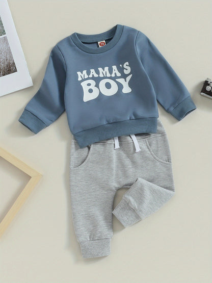 Toddler Boys Fall Outfits Letter Print Crew Neck Long Sleeve Sweatshirts and Long Pants 2Pcs Clothes Set