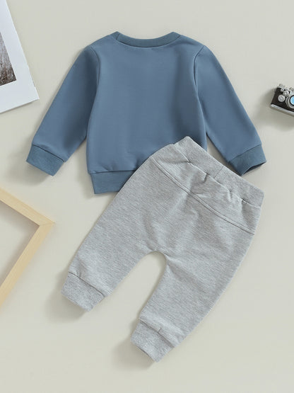 Toddler Boys Fall Outfits Letter Print Crew Neck Long Sleeve Sweatshirts and Long Pants 2Pcs Clothes Set