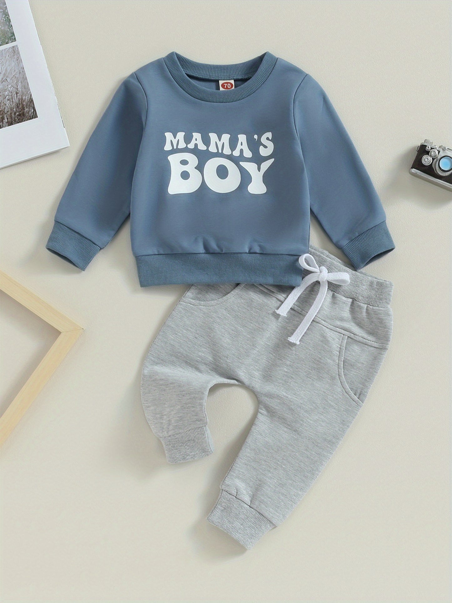 Toddler Boys Fall Outfits Letter Print Crew Neck Long Sleeve Sweatshirts and Long Pants 2Pcs Clothes Set