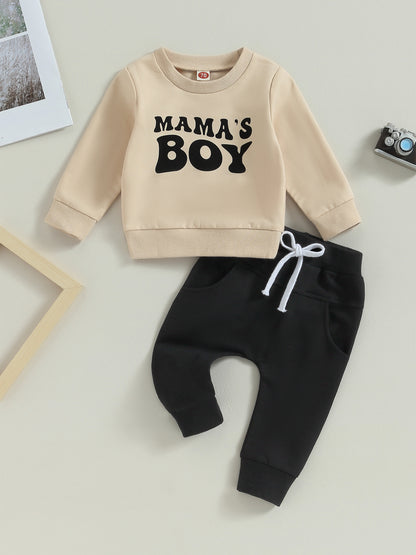 Toddler Boys Fall Outfits Letter Print Crew Neck Long Sleeve Sweatshirts and Long Pants 2Pcs Clothes Set