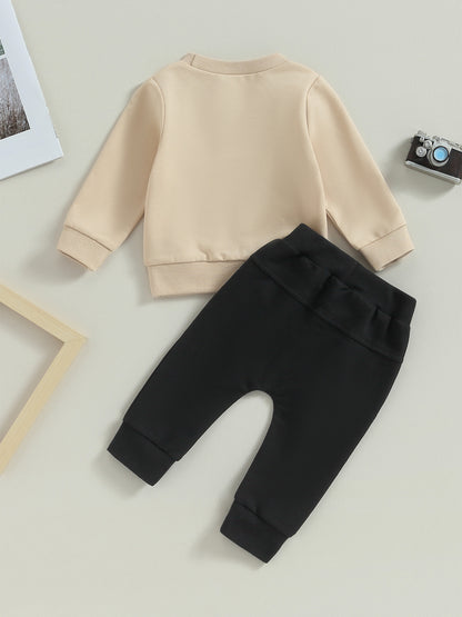 Toddler Boys Fall Outfits Letter Print Crew Neck Long Sleeve Sweatshirts and Long Pants 2Pcs Clothes Set