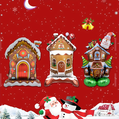 1 Piece Festive 3D Standing Christmas House Balloon Decoration - No Electricity Required, Durable Aluminum Material, Easy to Assemble, Perfect for Indoor and Outdoor Holiday Decor, Suitable for Ages 14 and Up, Adds a Touch of Magic to Your Christmas Celeb