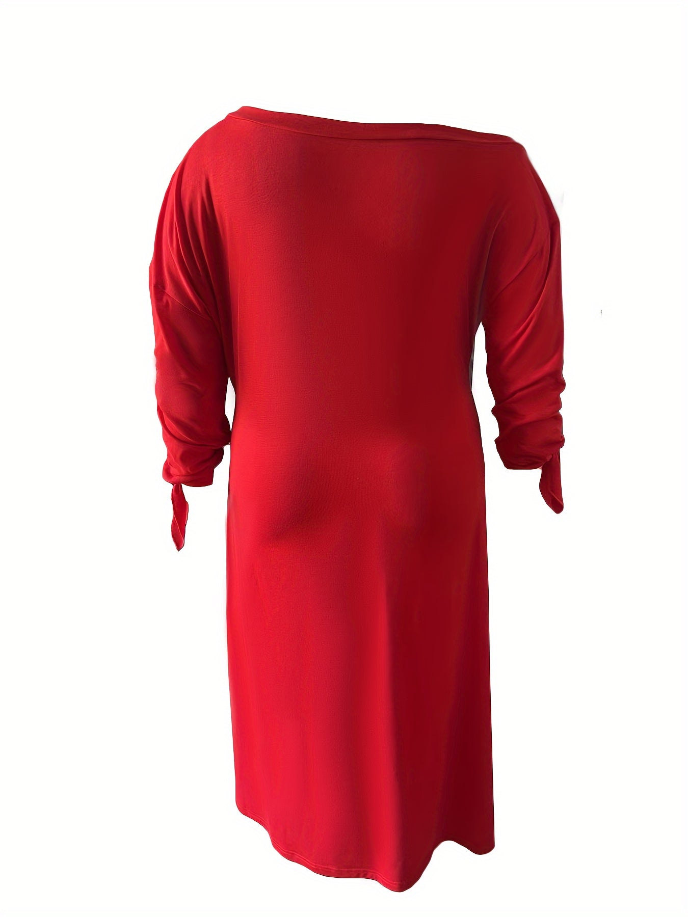 Antmvs Plus Size Sexy Dress, Women's Plus Solid One Shoulder Knot Long Sleeve Slash Neck Maxi Dress