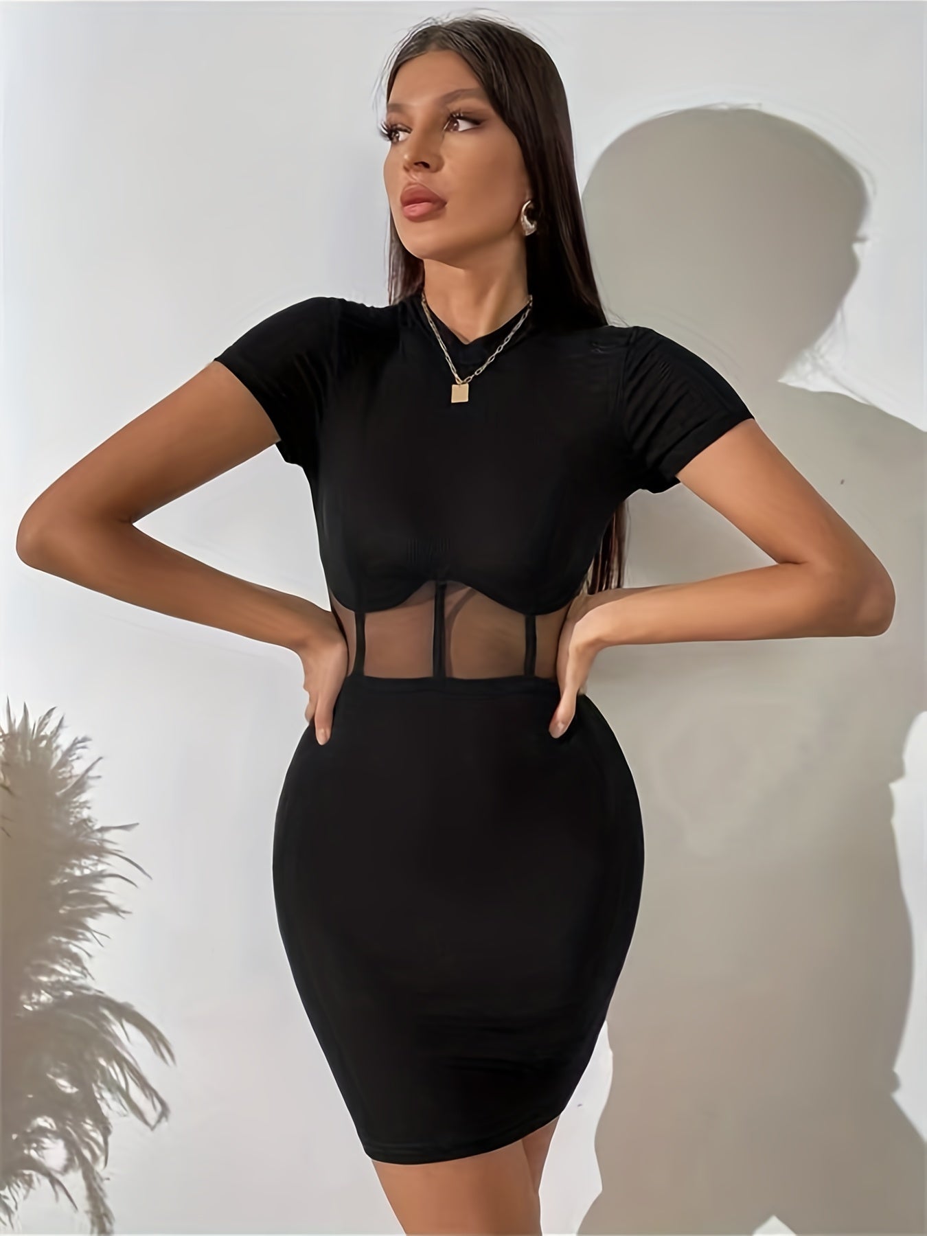 Antmvs Short Sleeve Sheath Mini Dress, Sexy Party Club Casual Dress, Women's Clothing