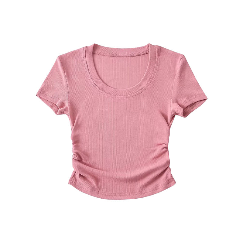 Antmvs Blaire Solid Color Round Neck Slim Short Sleeve Cropped Top