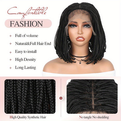 10Inch Chic Box Braid Bob Wig - Ultra-Realistic 13x5 Lace Front - Premium Synthetic Hair for Effortless Style - Perfect Daily & Party Wear for Women