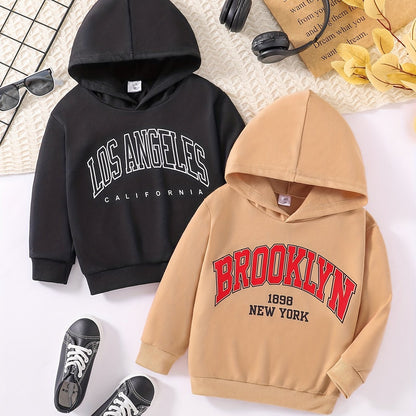 2pcs Letter Print Boys Casual Pullover Hooded Long Sleeve Sweatshirt For Spring Fall, Kids Clothing