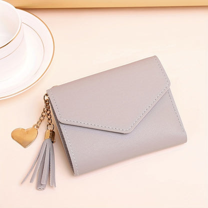 Women's Hand Bag With Heat And Tassel Accessories, Trendy Short Trifold Wallet, Short Coin Purse