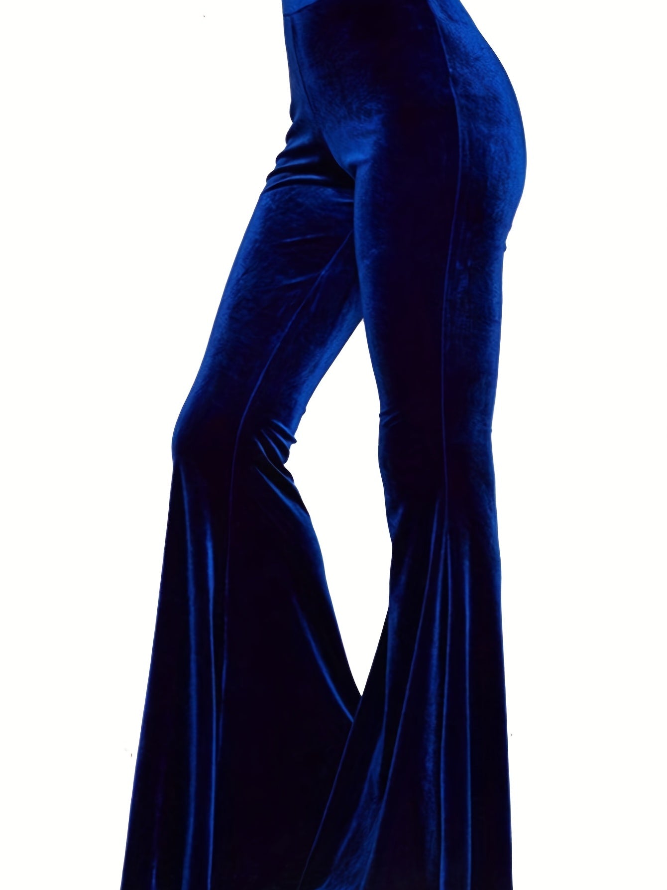 Antmvs Solid Velvet Flare Leg Pants, Casual Elastic Slim Pants For Spring & Fall, Women's Clothing