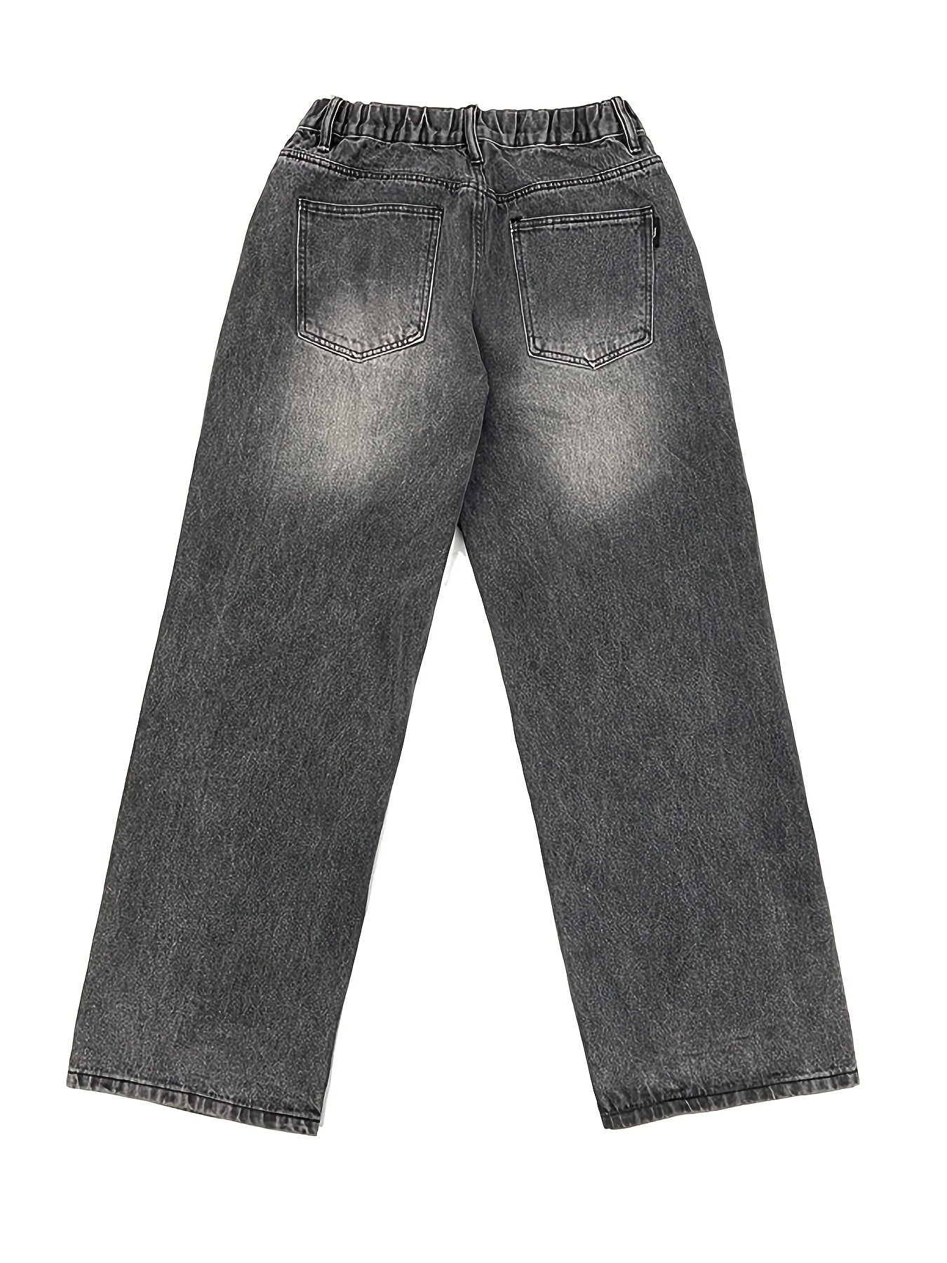 Antmvs Elastic Waist Washed Baggy Jeans, Loose Fit Washed Wide Legs Jeans, Women's Denim Jeans & Clothing