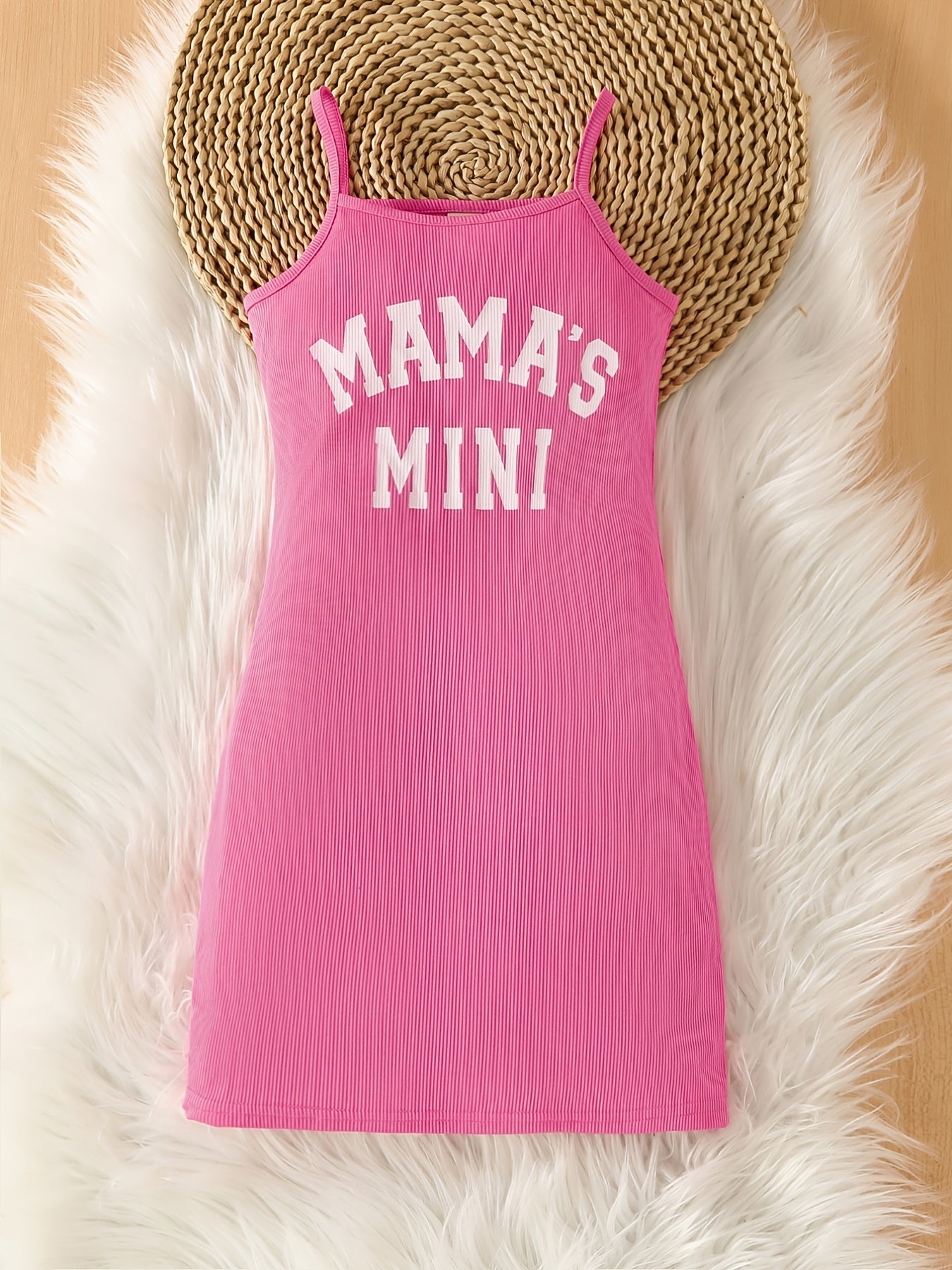 Chic 'Mama's Mini' Slogan Bodycon Cami Dress - Girls' Stretchy Ribbed Summer Wear