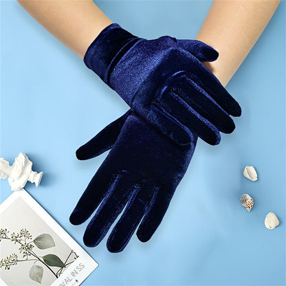 Women's Solid Color Velvet Gloves, Soft And Stretchy Warm Gloves, Elegant Design, Coldproof Split Finger Gloves For Outdoor Activities