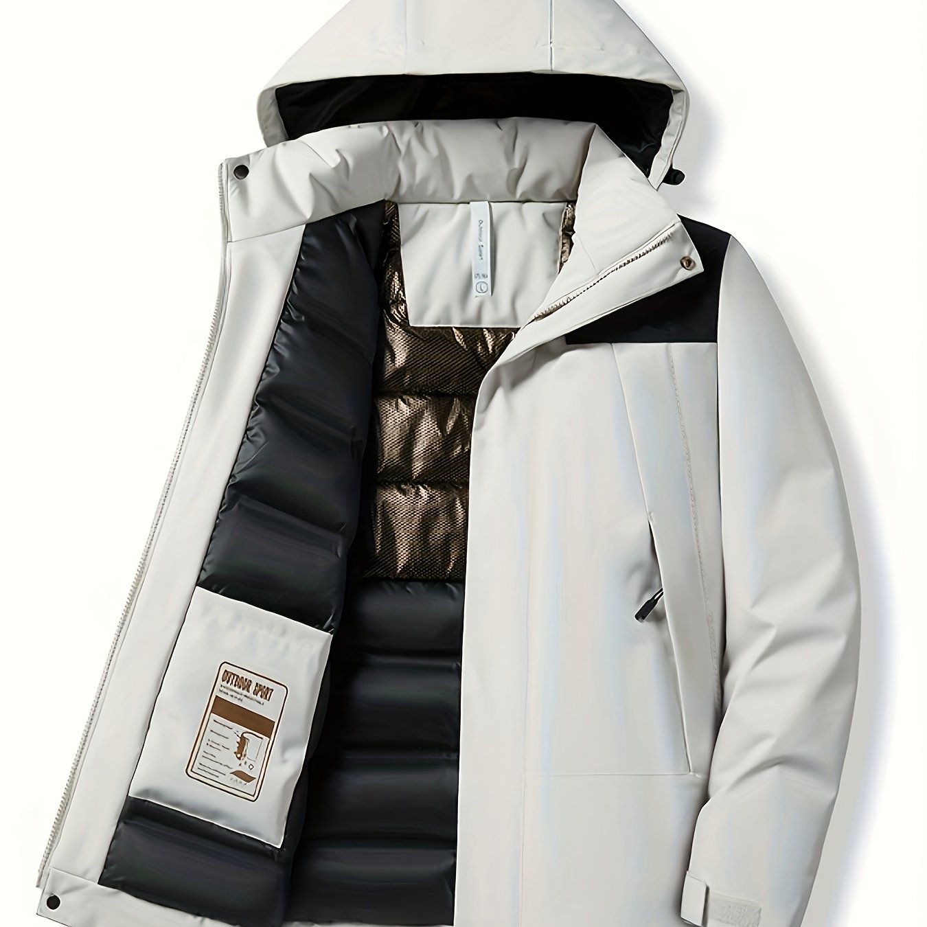 Womens Stylish Contrast Hooded Jacket - Insulated Thermal, Windproof, Waterproof - Secure Zip Pockets for Fall & Winter